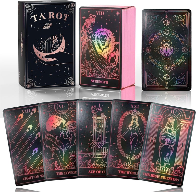 WJPC Rose Gold Edge Foil Tarot Card Decks Set with Guidebook&Gift Box for Beginner& Expert. Fortune Telling Game Cards for Tarot Decks. - Image 1